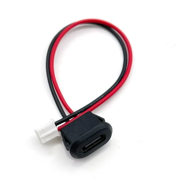 Type C Panel Montaj Dişi Soket 2 Pin 10cm Kablolu Siyah  Uzatma Konnektör Araba Kamera Oyuncak Telefon Şarj Mp3 Tablet