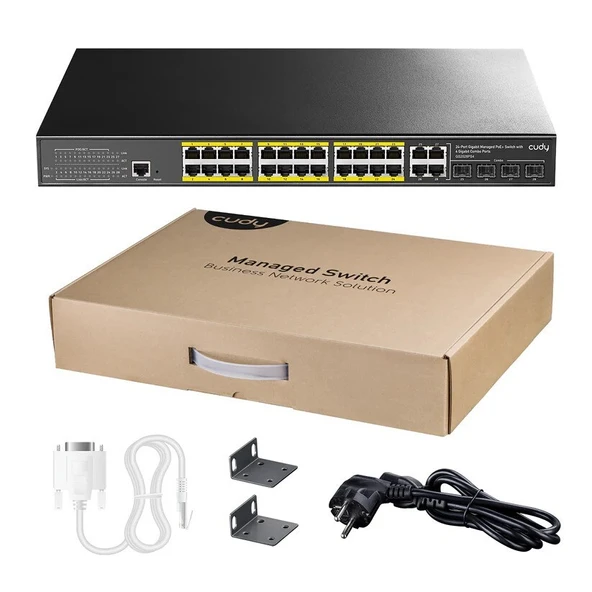 Cudy GS2028PS4-300W 24 Port GE 41G SFP&RJ45 Combo 19" 1U Çelik Layer2 Yönetilebilir POE+ Switch - 2
