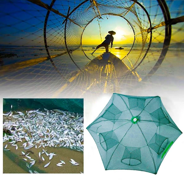 Şemsiye Balık Tuzağı 2 Adet 6 Göz Yengeç Kuş Balık Yakalama Tuzağı - 5