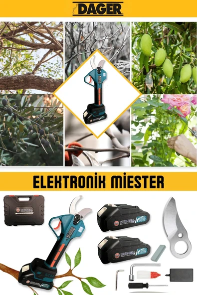 Profesyonel Dijital Şarjlı Dal Budama Makinesi Çift Akü, 10Pilli, Çanta ve Yedek Bıçak Hediyeli Set - 4