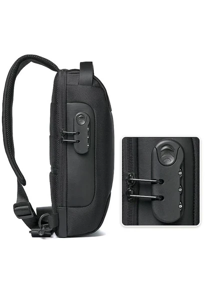 Pasifix 9530 Usb Sarj Portlu Ve Kilitli Omuz ve Göğüs Çantası Siyah - 5