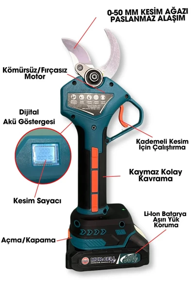 Profesyonel Dijital Şarjlı Dal Budama Makinesi Çift Akü, 10Pilli, Çanta ve Yedek Bıçak Hediyeli Set - 2