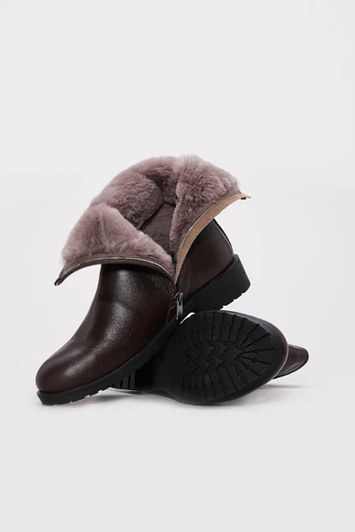 Hakiki Deri Kürklü  Kadın Klasik Bot 257KZA630 - Resim 9