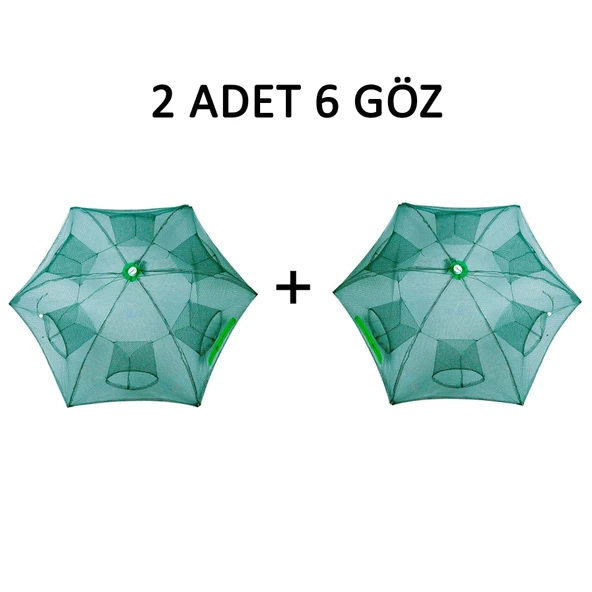 Şemsiye Balık Tuzağı 2 Adet 6 Göz Yengeç Kuş Balık Yakalama Tuzağı