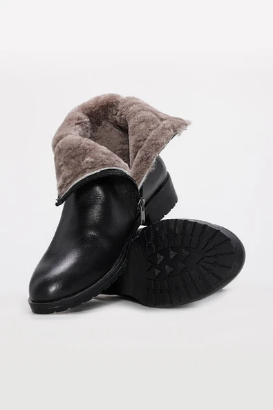 Hakiki Deri Kürklü  Kadın Klasik Bot 257KZA630 - Resim 4