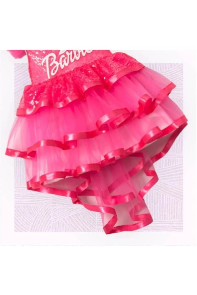 Barbie Baskılı Kız Elbise 1/4 yaş - 4