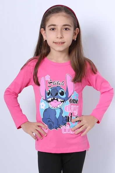 KIZ ÇOCUK UZUN KOLLU TSHİRT 4 MEVSİM BİSİKLET YAKA KARAKTER BASKILI C34 - Resim 3