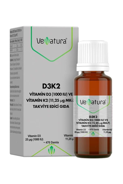 VeNatura Vitamin D3 Ve Menaquinon 7 (11,25 mcg) Takviye Edici Gıda 20 ml
