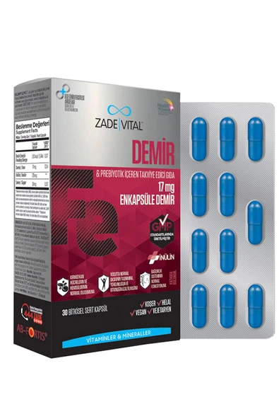 Zade Vital Demir ve Prebiyotik İçerikli Takviye Edici Gıda 30 Kapsül ürün görseli