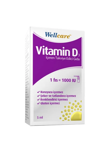 Wellcare Vitamin D3 1000 IU Sprey Takviye Edici Gıda 5 ml ürün görseli