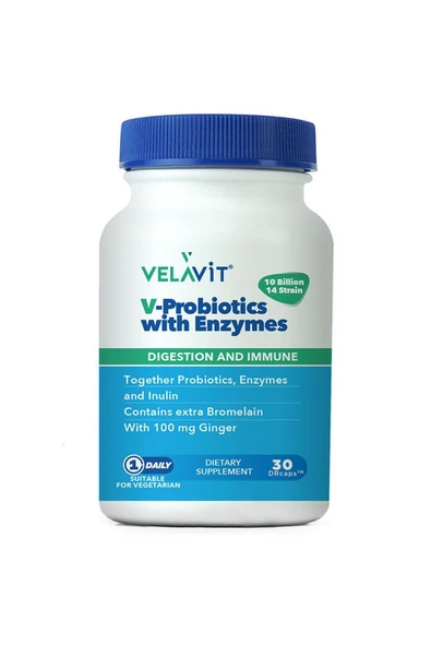 Velavit V-Probiotics Enzymes Takviye Edici Gıda 30 Kapsül ürün görseli