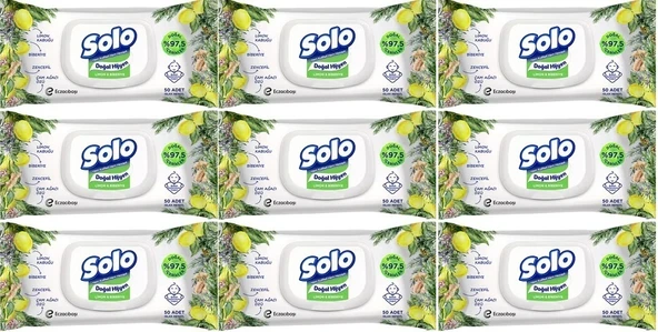 Solo Islak Havlu Mendil 50 Yaprak Limon & Biberiye (9 Lu Set) (3PK*3) 450 Yaprak