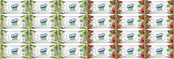 Solo Islak Havlu Mendil 50 Yaprak Limon & Biberiye-Elma Sirkesi & Karbonat (24 Lü Karma Set)