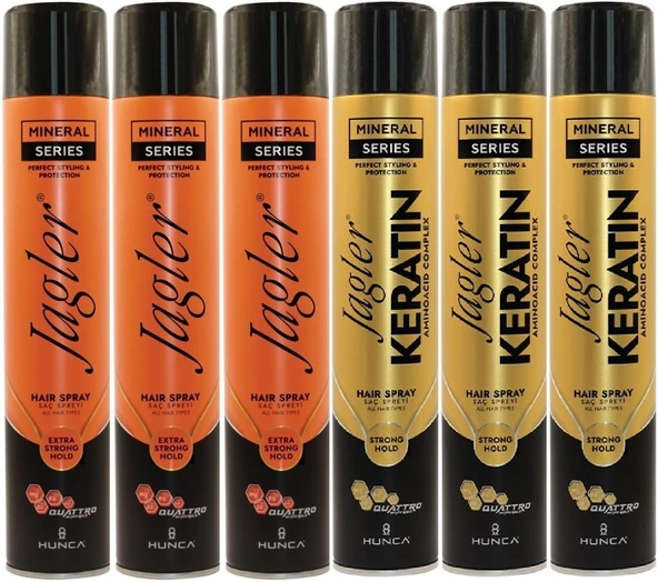 Jagler Saç Spreyi 400ML Extra Strong Hold Ekstra Güçlü Tutuş & Minarelli Ekstra Sert (Karma 6Lı Set)