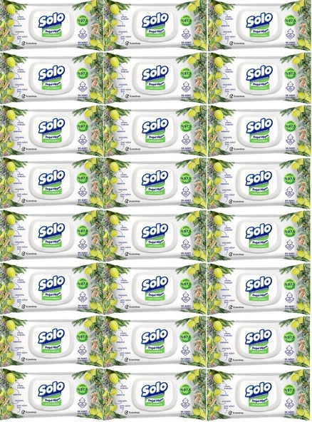 Solo Islak Havlu Mendil 50 Yaprak Limon & Biberiye (24 Lü Set) (8PK*3) 1200 Yaprak