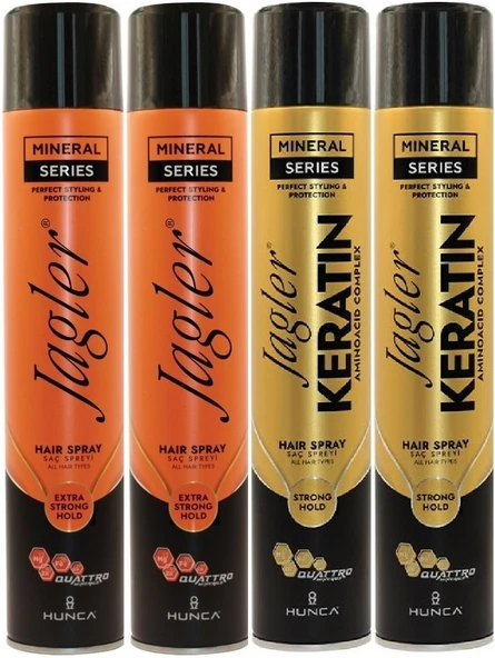 Jagler Saç Spreyi 400ML Extra Strong Hold Ekstra Güçlü Tutuş & Minarelli Ekstra Sert (Karma 4Lü Set)