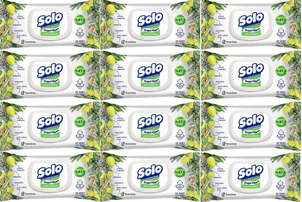 Solo Islak Havlu Mendil 50 Yaprak Limon & Biberiye (12 Li Set) (4PK*3) 600 Yaprak - 1