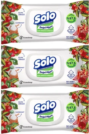 Solo Islak Havlu Mendil 50 Yaprak Elma Sirkesi & Karbonat (3 Lü Pk) 150 Yaprak