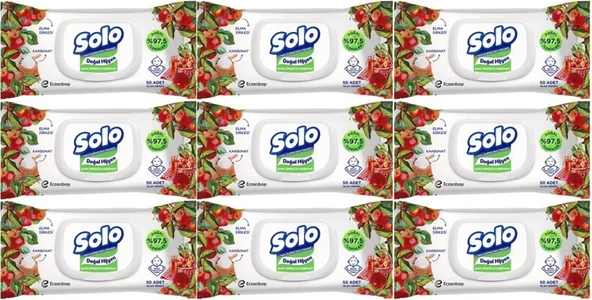 Solo Islak Havlu Mendil 50 Yaprak Elma Sirkesi & Karbonat (9 Lu Set) (3PK*3) 450 Yaprak