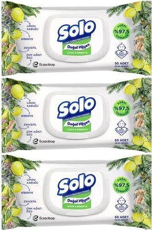 Solo Islak Havlu Mendil 50 Yaprak Limon & Biberiye (9 Lu Set) (3PK*3) 450 Yaprak - 2