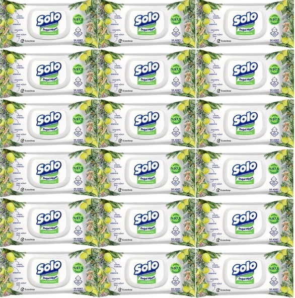 Solo Islak Havlu Mendil 50 Yaprak Limon & Biberiye (18 Li Set) (6PK*3) 900 Yaprak