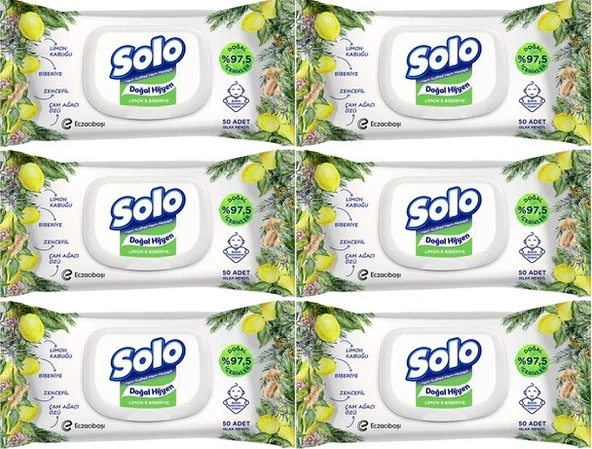 Solo Islak Havlu Mendil 50 Yaprak Limon & Biberiye (6 Lı Set) (2PK*3) 300 Yaprak ürün görseli