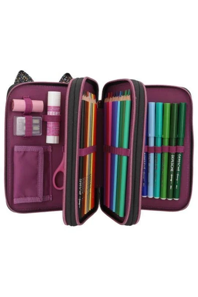 3 Katlı Kalem Kutusu Kulaklı Rebel kitty - Resim 3