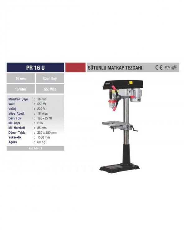 SÜTUNLU MATKAP 16 MM 550 W PR 16U PROTER - 2