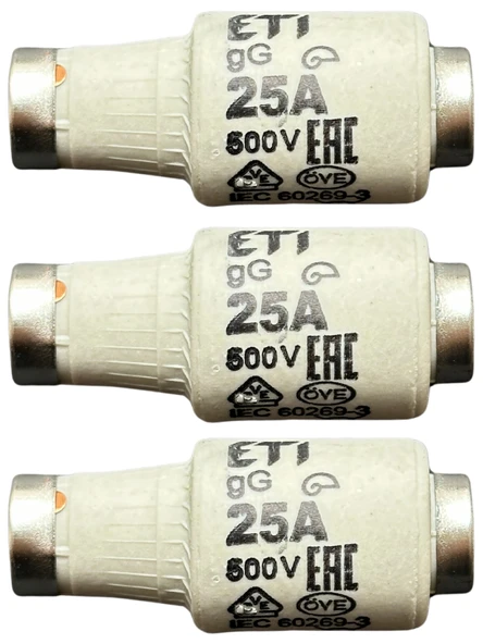 (3 Adet) 25 Amper Seramik Sigorta ETI