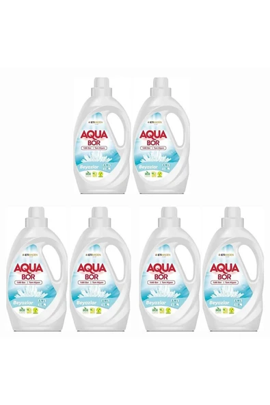 AQUABOR SIVI ÇAMAŞIR DETERJANI BEYAZLAR İÇİN 6 ADET 198 YIKAMA DOĞAL MİNERALLİ