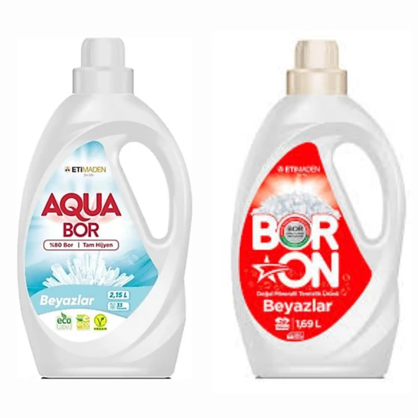 AQUABOR DOĞAL MİNERALLİ BEYAZLAR İÇİN 33 YIKAMA+ BORON SIVI BEYAZLAR  İÇİN 26 YIKAMA TM
