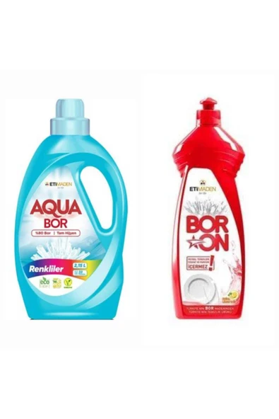 AQUABOR DOĞAL SIVI ÇAMAŞIR DETERJANI RENKLİLER İÇİN 33 YIKAMA+BULAŞIK DETERJANI 820 ML TM