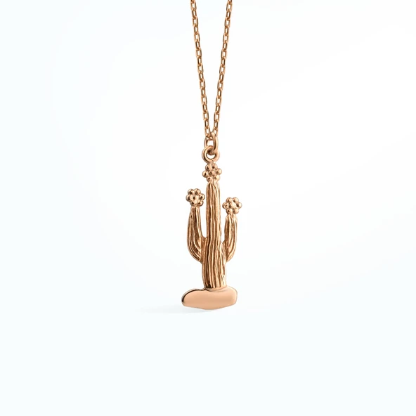14 Ayar Altın Kaplama Kaktüs Gümüş Kolye - CN00440 - Resim 5