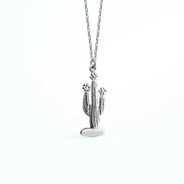 14 Ayar Altın Kaplama Kaktüs Gümüş Kolye - CN00440 - Resim 7