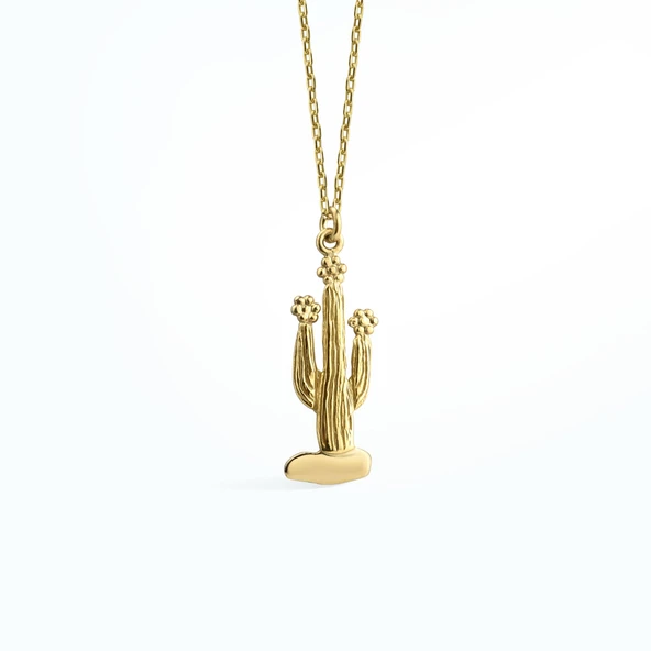 14 Ayar Altın Kaplama Kaktüs Gümüş Kolye - CN00440 - Resim 6