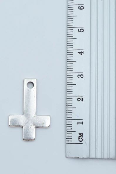 Minimal Ters Haç Gümüş Kaplama Örme Zincir Kolye - Resim 3