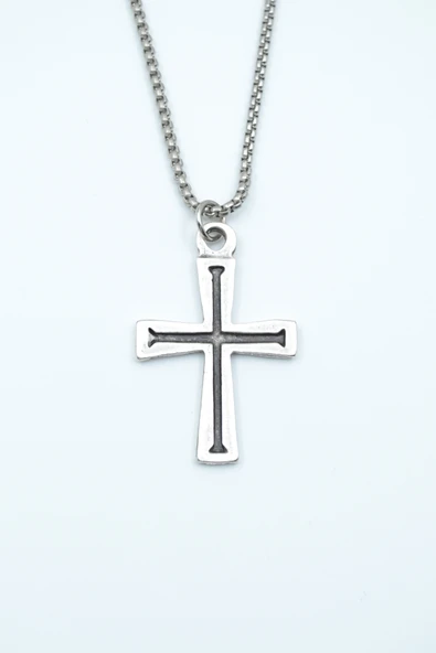 Haç Gümüş Kaplama Örme Zincir Kolye ürün görseli 1