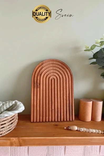 Dekoratif Ahşap Oymalı Kahverengi Gökkuşağı Çay Kahve Sunum Tepsisi Tabağı Doğal Şık Dekor Sunumluk - 5