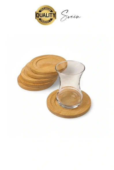 6'lı Bambu Ahşap Çay Tabağı Altlığı Seti Kahve Yuvarlak Fincan Kupa Bardak Sunum Takımı Yıkanabilir - 3