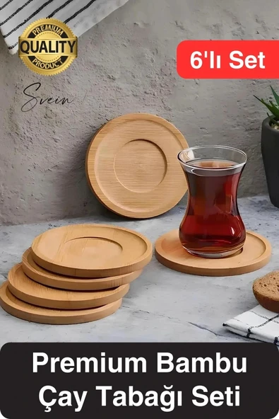 6'lı Bambu Ahşap Çay Tabağı Altlığı Seti Kahve Yuvarlak Fincan Kupa Bardak Sunum Takımı Yıkanabilir