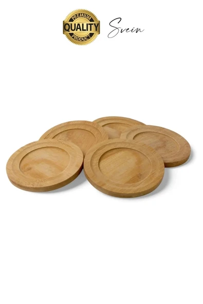 6'lı Bambu Ahşap Çay Tabağı Altlığı Seti Kahve Yuvarlak Fincan Kupa Bardak Sunum Takımı Yıkanabilir - 4