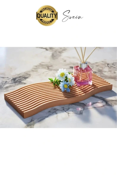 Premium Çok Amaçlı Diktörtgen Çift Taraflı Düz Dalgalı Oyuk Desenli Ahşap Bambu Sunum Tepsi 39x15 cm - 6