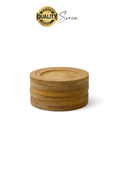 6'lı Bambu Ahşap Çay Tabağı Altlığı Seti Kahve Yuvarlak Fincan Kupa Bardak Sunum Takımı Yıkanabilir - 2