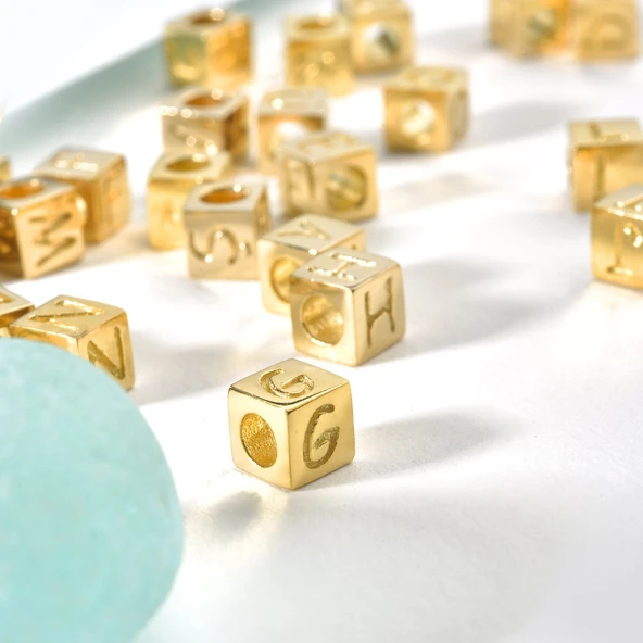 14 Ayar Altın Mikron Kaplama Kişiye Özel Küp İki Harf ve Sembol Gümüş Kolye - CN00436 - Resim 7