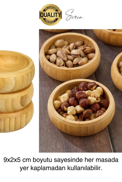 Premium 3'lü Doğal Bambu Çerezlik Seti Ahşap Dekoratif Sade Kase Yuvarlak Atıştırmalık Kabı Sosluk - 2