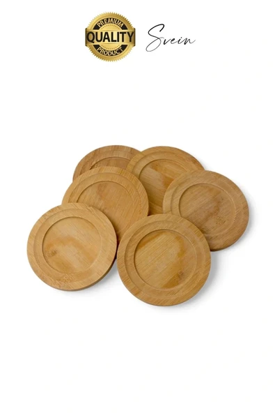 6'lı Bambu Ahşap Çay Tabağı Altlığı Seti Kahve Yuvarlak Fincan Kupa Bardak Sunum Takımı Yıkanabilir - 5