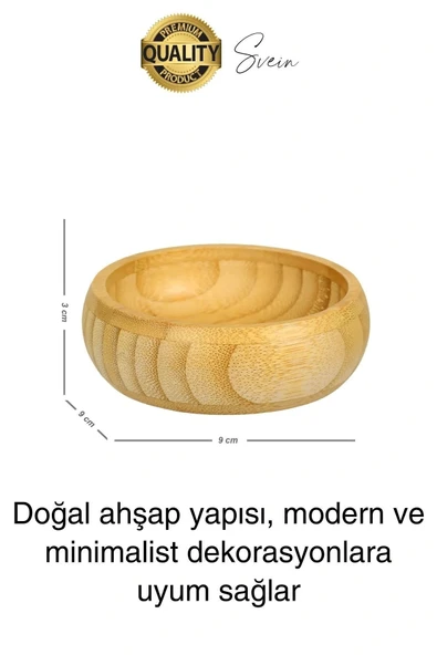 Premium 3'lü Doğal Bambu Çerezlik Seti Ahşap Dekoratif Sade Kase Yuvarlak Atıştırmalık Kabı Sosluk - 4