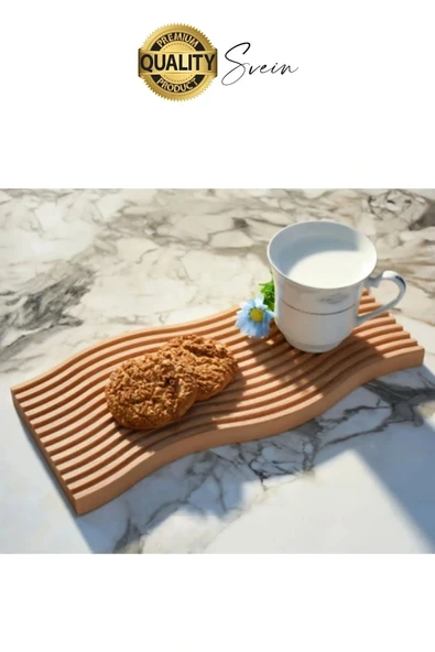 Premium Çok Amaçlı Diktörtgen Çift Taraflı Düz Dalgalı Oyuk Desenli Ahşap Bambu Sunum Tepsi 39x15 cm - 2