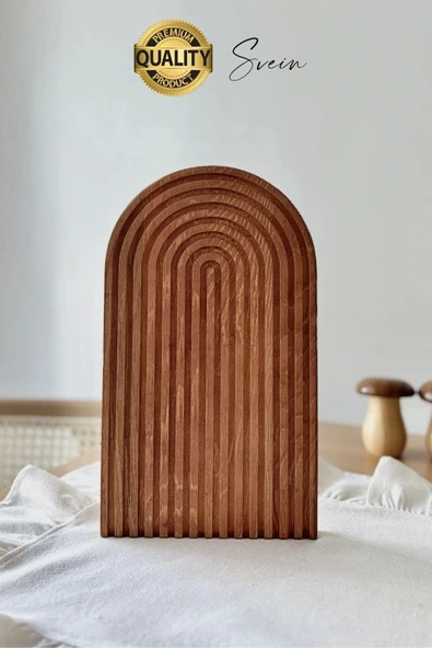 Dekoratif Ahşap Oymalı Kahverengi Gökkuşağı Çay Kahve Sunum Tepsisi Tabağı Doğal Şık Dekor Sunumluk - 3