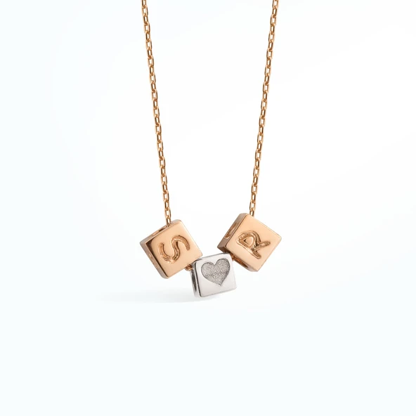 14 Ayar Altın Mikron Kaplama Kişiye Özel Küp İki Harf ve Sembol Gümüş Kolye - CN00436 - Resim 2